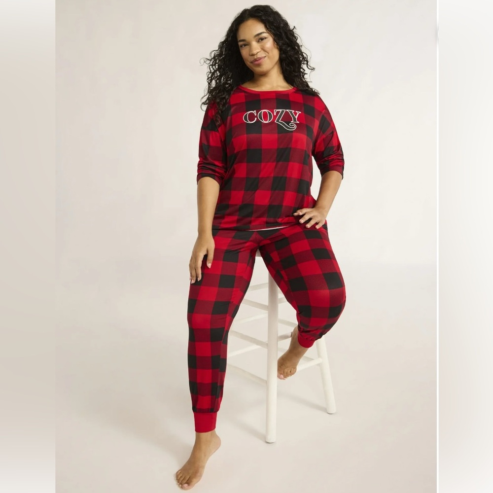 🆕 Joyspun Cozy Red and Black Plaid Pajama Set